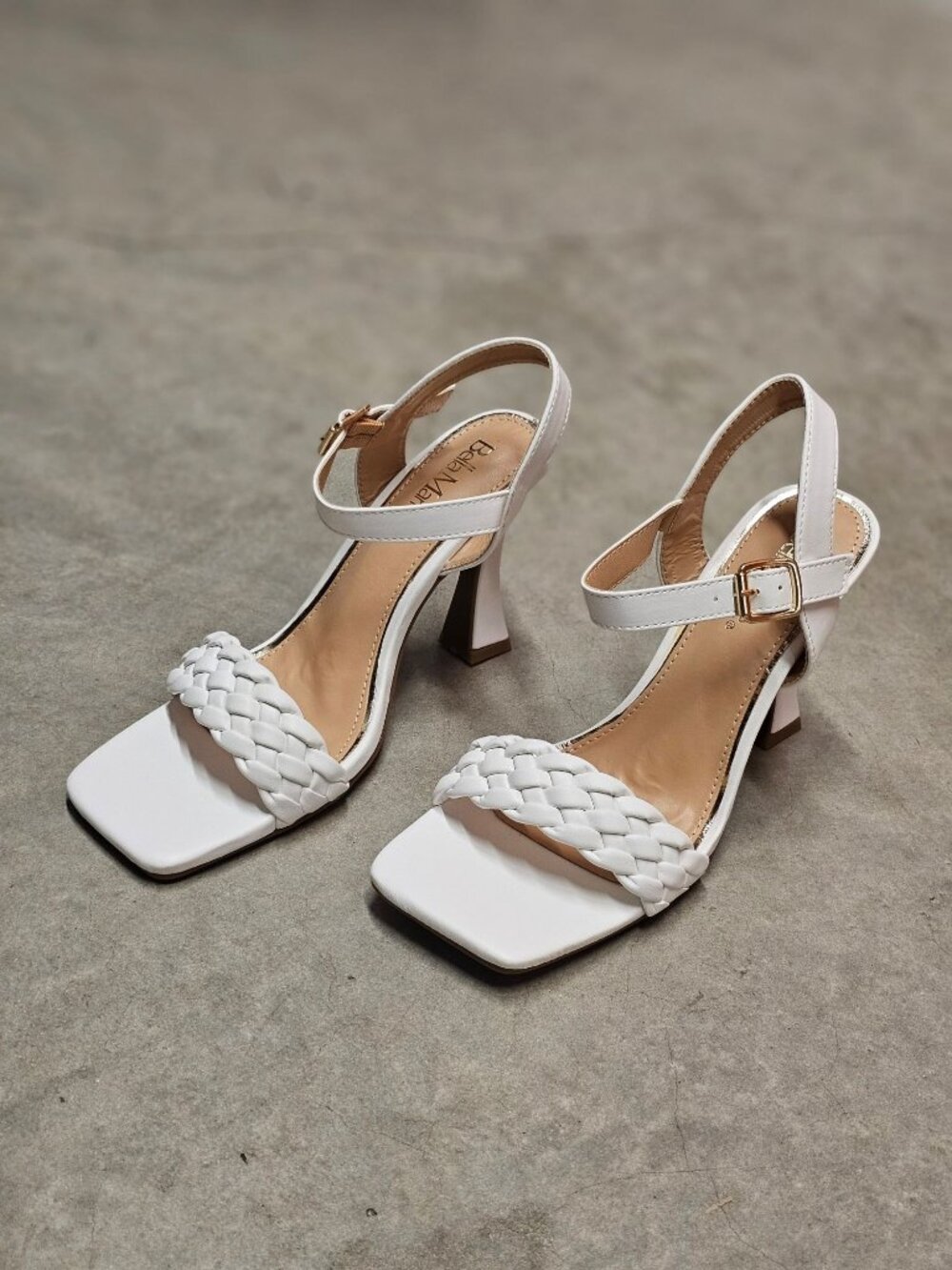 White Braided Strap High Heel Sandals With Square Toe & Adjustable Buckle Closur - Picture 10 of 16